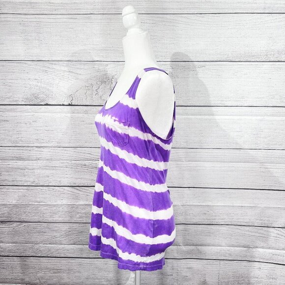 Kirra Dip Dye Tank Top | Purple & White Stripe | Scoop Neck | Medium | Y2K - Picture 2 of 12